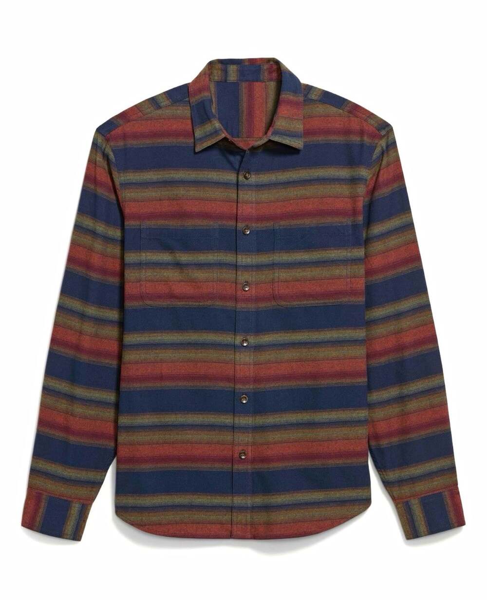 Old Navy Men's 4XL Big & Tall Blue/Red Striped Flannel Button-Up Long Sleeve